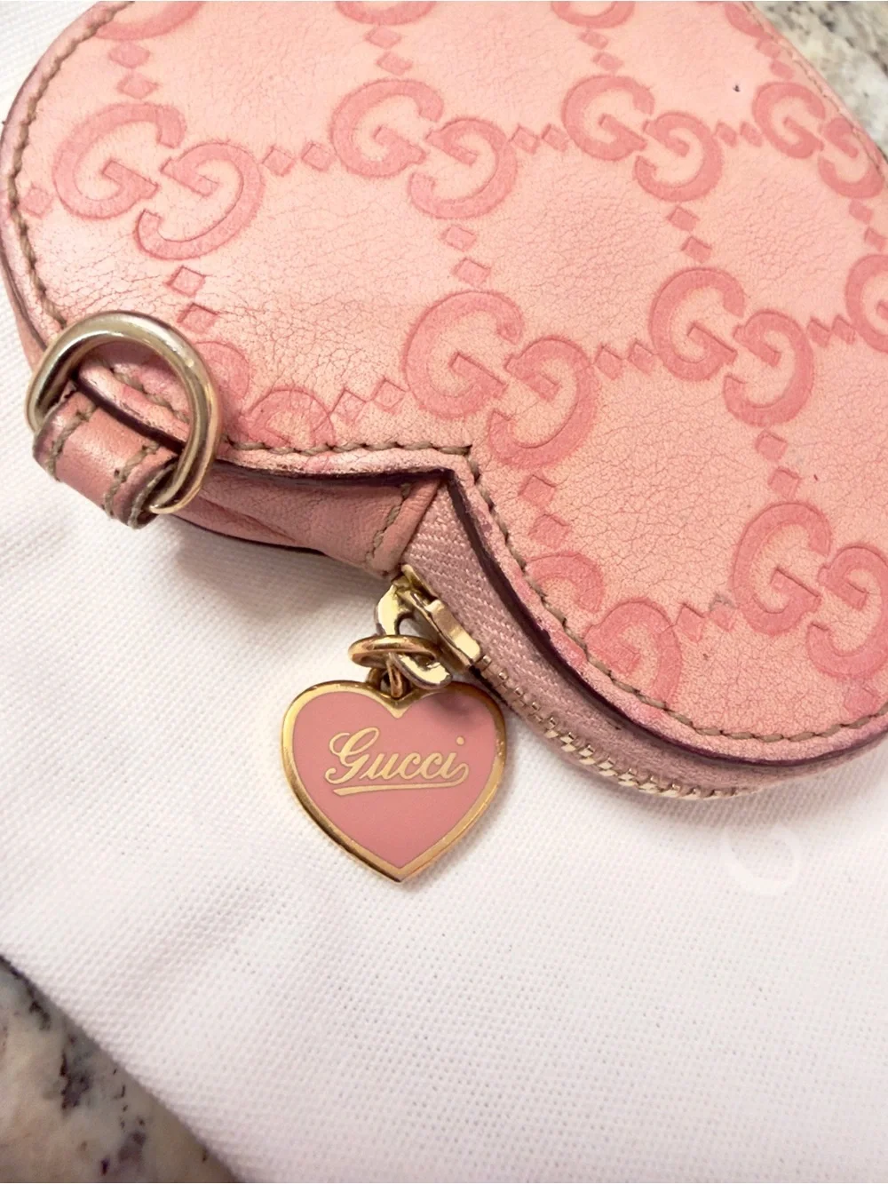 Gucci Pink Leather Heart Coin Purse Wallet w Box & Dust Bag - Picture 2 of 9